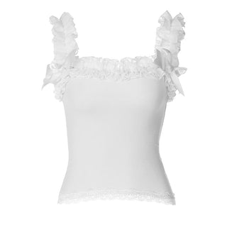 Square neck bowknot lace hem ruched cami top