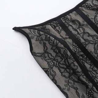 U neck corset lace patchwork tube mini dress