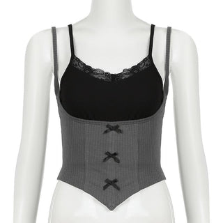 Lace hem contrast bowknot cami top