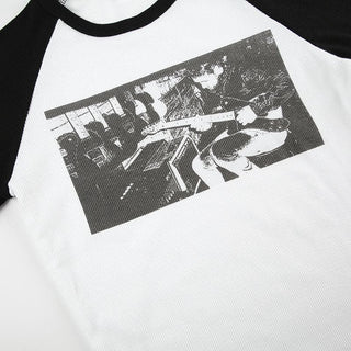 Short sleeve crewneck ribbed print top