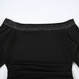 Off shoulder long sleeve beaded ruched mini dress