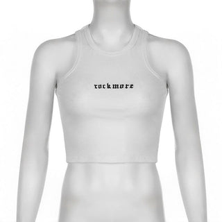 U neck letter embroidery ribbed tank top