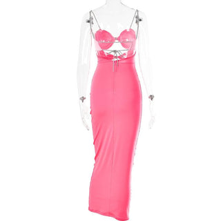 Hollow out contrast patchwork bowknot backless self tie cut out maxi dress - Final Sale