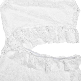 Crewneck hollow out lace ruched see through cut out maxi dress