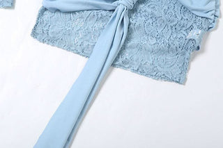 Long sleeve lace patchwork ruched mini dress