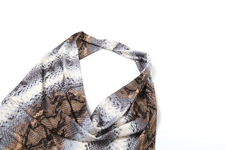 Snakeskin print halter ruched top