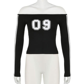 Long sleeve off shoulder "09" pattern top