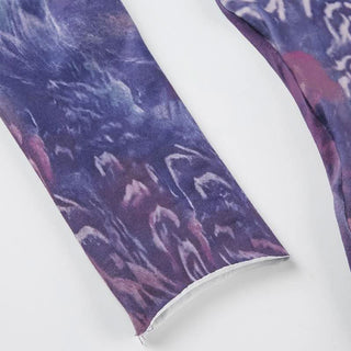 V neck long sleeve tie dye ruched top