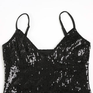 V neck glitter backless cami mini dress