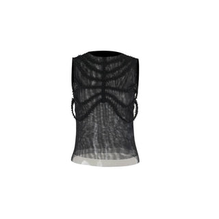 Sleeveless crewneck mesh beaded top