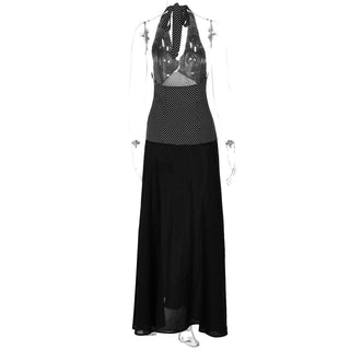 Halter polka dot print backless maxi dress