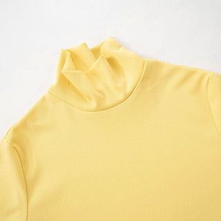 High neck long flared sleeve ruched ribbed solid top