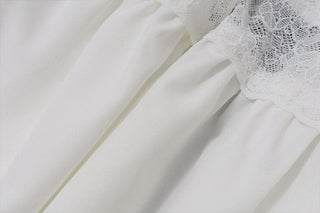 Smocked ruched lace patchwork tube midi dress
