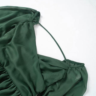 Long puff sleeve mesh print ruched mini dress-final-sale