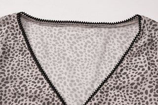 Long sleeve leopard print lace up ruched skirt set