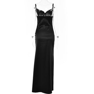 Solid sleeveless cowl neck slit ruched backless cami maxi dress - Final Sale