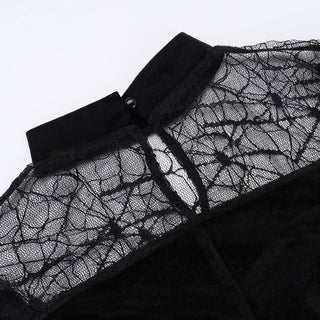 Long flared sleeve velvet patchwork spider web maxi dress