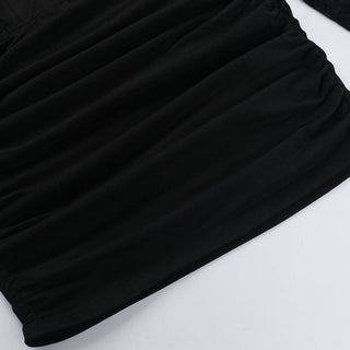 Long sleeve lace hollow out ruched self tie cut out mini dress