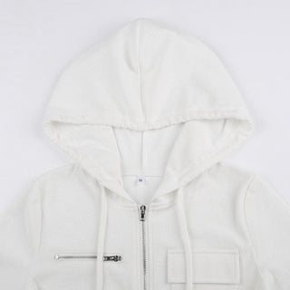 Ribbed solid zip-up hoodie long sleeve crop top