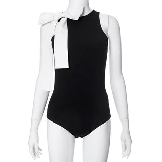 Bowknot crewneck contrast tank bodysuit