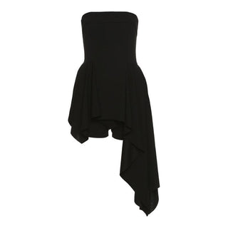 Irregular pleated off shoulder solid backless tube dress