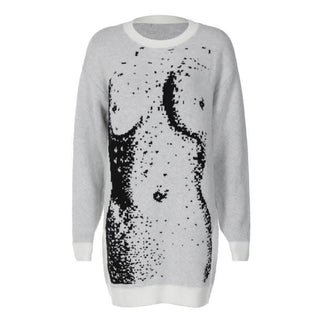 Knitted long sleeve body print contrast top-final-sale