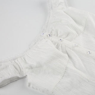 Off shoulder ruched button ruffle top