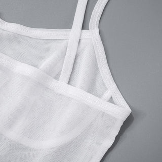 Sheer mesh see through bowknot self tie cami top