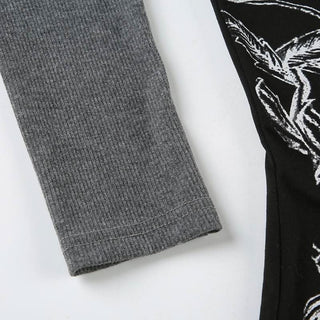 Long sleeve crewneck abstract print patchwork top