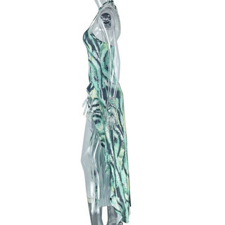 Halter self tie cross front high slit striped print maxi dress