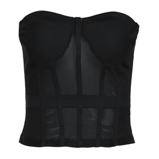 Sweetheart neck mesh stitch patchwork tube top