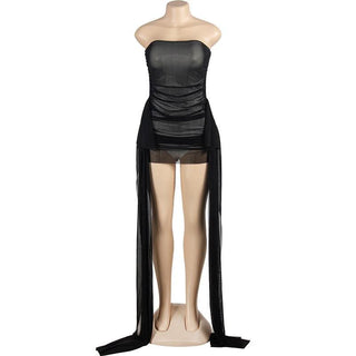 Backless mesh ruched tube mini dress