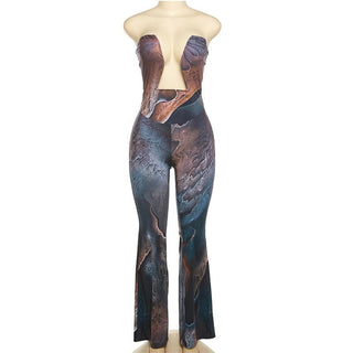 Print abstract notch neck tube jumpsuit