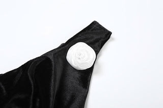 Cowl neck velvet backless slit bowknot applique maxi dress