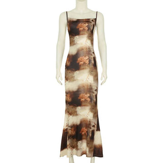 Square neck contrast flower print cami maxi dress