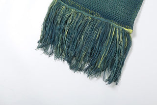 Crochet tassels off shoulder contrast long sleeve maxi dress-final-sale