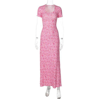U neck flower print lace up maxi dress