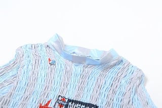 Short sleeve crewneck ruffle smocked letter print top