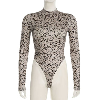 Leopard print long sleeve high neck bodysuit