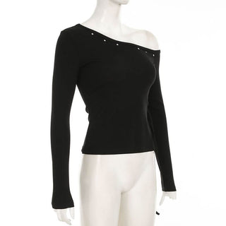 Long sleeve one shoulder slit self tie top