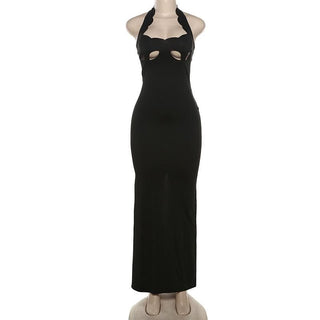 Halter hollow out backless high slit cut out maxi dress