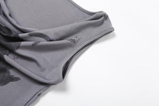 Cowl neck letter print sleeveless contrast crop top