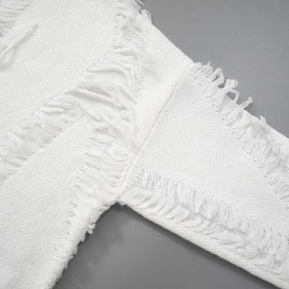 Long sleeve crewneck tassels knitted top