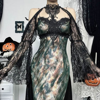 Long sleeve off shoulder lace hollow out shrug cut out top