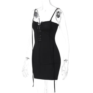 Lace up hollow out backless cami cut out mini dress