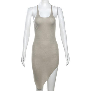 U neck sleeveless irregular solid tank top