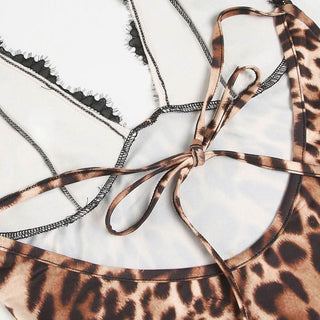 Halter leopard print backless lace mini dress