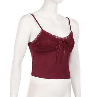 Lace patchwork bowknot backless cami top