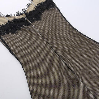 Lace glitter patchwork zip-up v neck cami mini dress