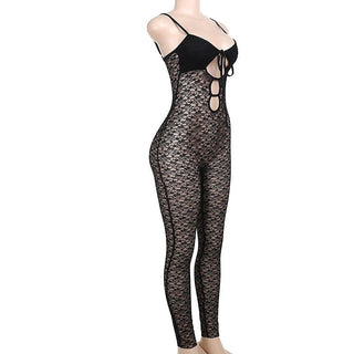V neck hollow out solid lace cami jumpsuit
